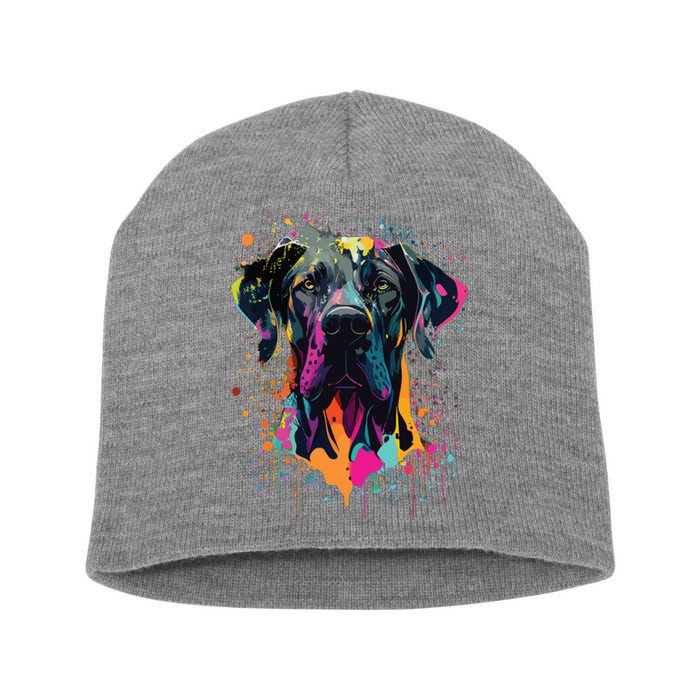 Colorful Splash Art Great Dane Portrait Puppy Owner Short Acrylic Beanie