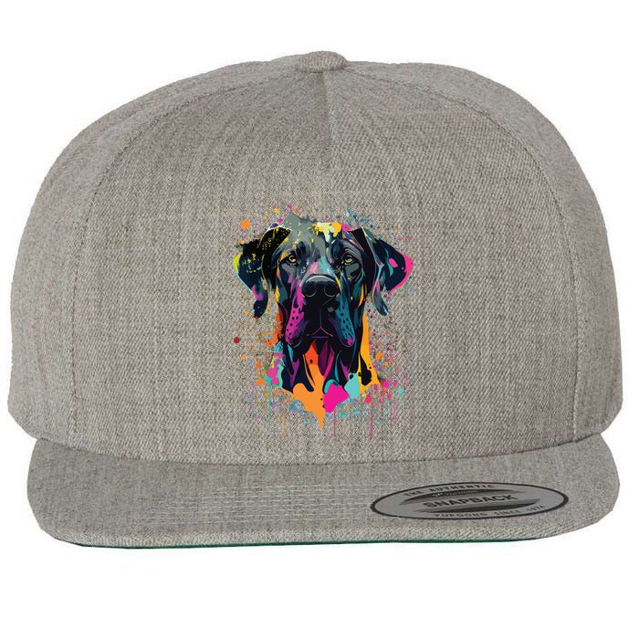 Colorful Splash Art Great Dane Portrait Puppy Owner Wool Snapback Cap