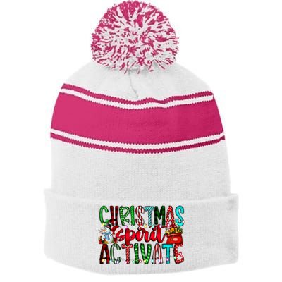 Christmas Spirit Activate Funny Christmas Xmas Stripe Pom Pom Beanie