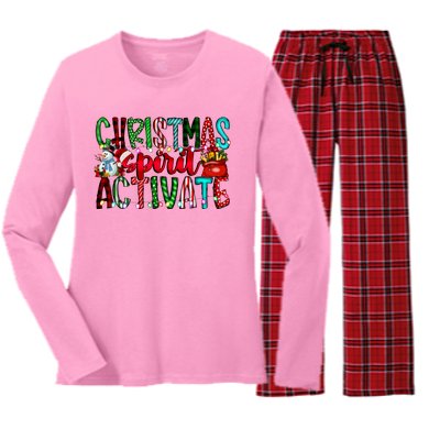 Christmas Spirit Activate Funny Christmas Xmas Women's Long Sleeve Flannel Pajama Set 