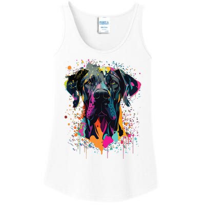 Colorful Splash Art Great Dane Portrait Puppy Owner Ladies Essential Tank