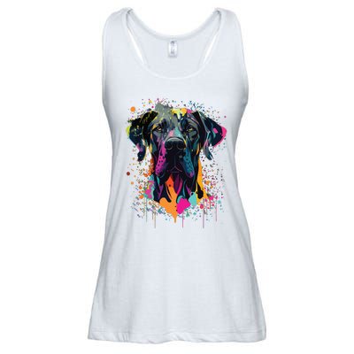 Colorful Splash Art Great Dane Portrait Puppy Owner Ladies Essential Flowy Tank