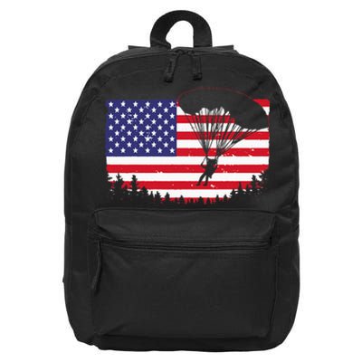 Cool Skydiving Art Men Women Skydiver American Flag Skydive 16 in Basic Backpack