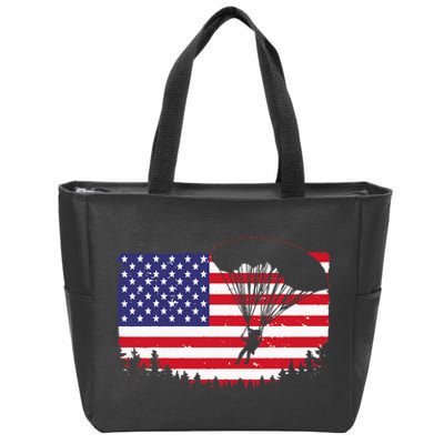 Cool Skydiving Art Men Women Skydiver American Flag Skydive Zip Tote Bag