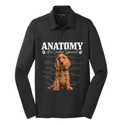 Cocker Spaniel Anatomy Funny Cute Dog Cocker Spaniel Mom Dad Silk Touch Performance Long Sleeve Polo