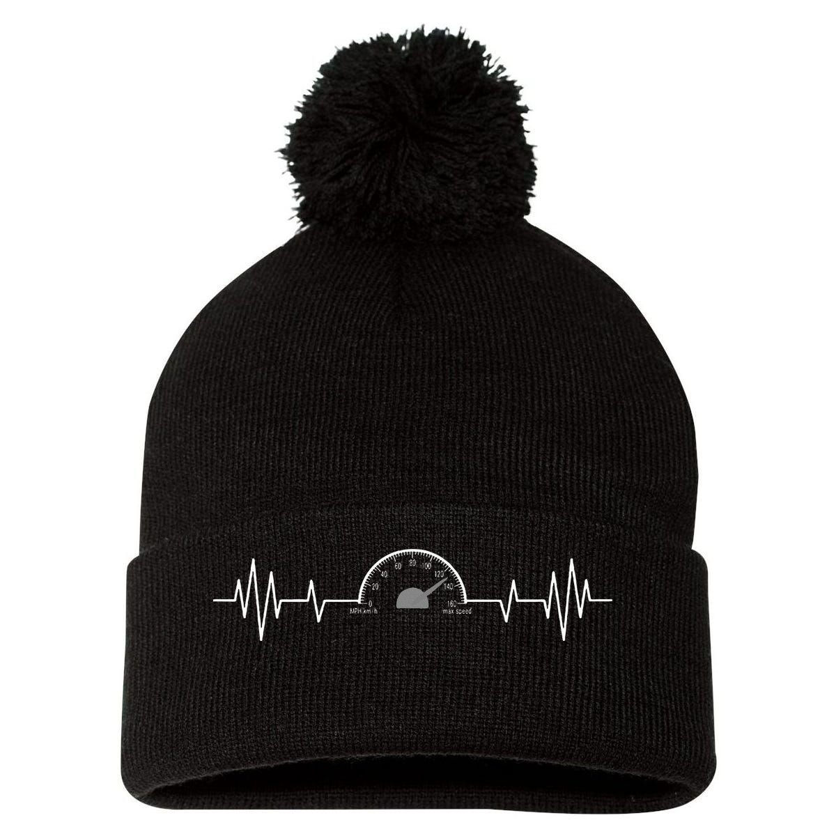 Car Speedometer Auto Mechanic Guys Heartbeat Gift Pom Pom 12in Knit Beanie