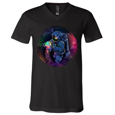 Cool Space Astronaut Jellyfish Galaxy V-Neck T-Shirt