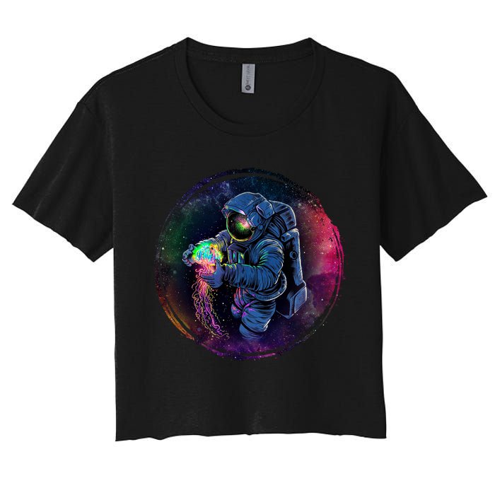 Cool Space Astronaut Jellyfish Galaxy Women's Crop Top Tee