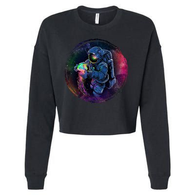 Cool Space Astronaut Jellyfish Galaxy Cropped Pullover Crew