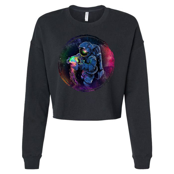 Cool Space Astronaut Jellyfish Galaxy Cropped Pullover Crew