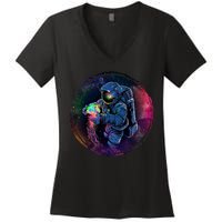 Cool Space Astronaut Jellyfish Galaxy Women's V-Neck T-Shirt