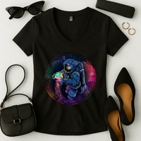 Cool Space Astronaut Jellyfish Galaxy Women's V-Neck T-Shirt