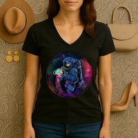 Cool Space Astronaut Jellyfish Galaxy Women's V-Neck T-Shirt