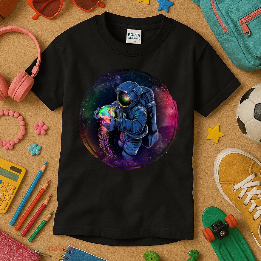 Cool Space Astronaut Jellyfish Galaxy Kids T-Shirt