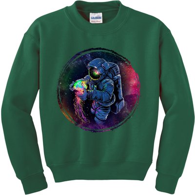 Cool Space Astronaut Jellyfish Galaxy Kids Sweatshirt