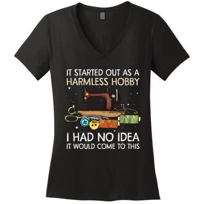 Cool Sewing Art Quilting Pattern Knitting Women's V-Neck T-Shirt