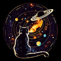 Cat Staring At Planet Saturn Cat Dad Cat Lover 7-Panel Snapback Hat