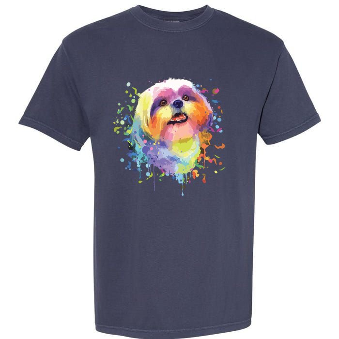 Colorful Splash Art Shih Tzu Portrait Shitzu Puppy Owner Garment-Dyed Heavyweight T-Shirt