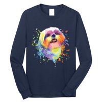 Colorful Splash Art Shih Tzu Portrait Shitzu Puppy Owner Long Sleeve Shirt