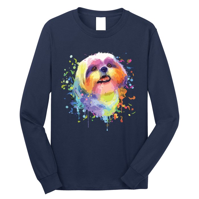 Colorful Splash Art Shih Tzu Portrait Shitzu Puppy Owner Long Sleeve Shirt