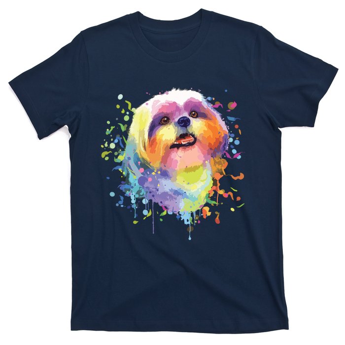 Colorful Splash Art Shih Tzu Portrait Shitzu Puppy Owner T-Shirt