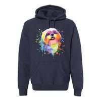 Colorful Splash Art Shih Tzu Portrait Shitzu Puppy Owner Premium Hoodie