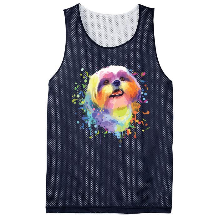 Colorful Splash Art Shih Tzu Portrait Shitzu Puppy Owner Mesh Reversible Basketball Jersey Tank