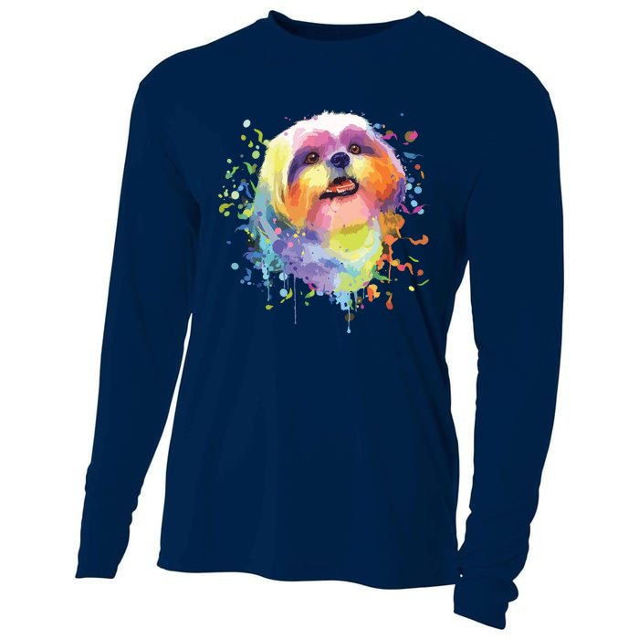 Colorful Splash Art Shih Tzu Portrait Shitzu Puppy Owner Cooling Performance Long Sleeve Crew