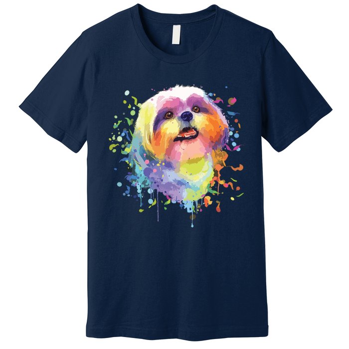 Colorful Splash Art Shih Tzu Portrait Shitzu Puppy Owner Premium T-Shirt