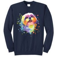 Colorful Splash Art Shih Tzu Portrait Shitzu Puppy Owner Tall Sweatshirt