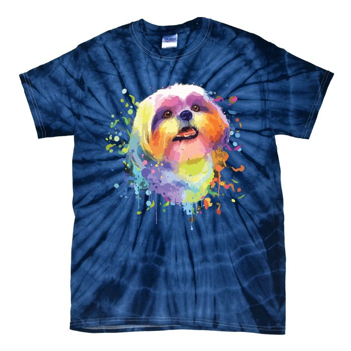 Colorful Splash Art Shih Tzu Portrait Shitzu Puppy Owner Tie-Dye T-Shirt