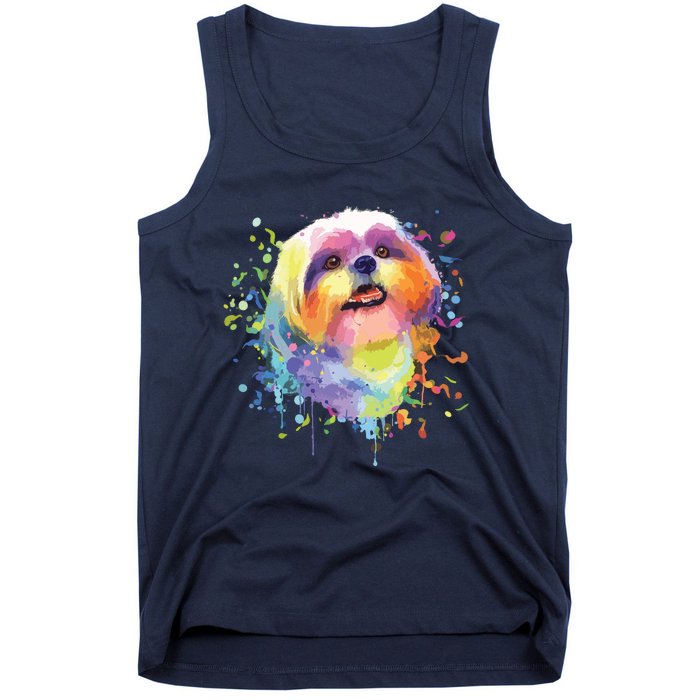 Colorful Splash Art Shih Tzu Portrait Shitzu Puppy Owner Tank Top