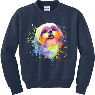 Colorful Splash Art Shih Tzu Portrait Shitzu Puppy Owner Kids Sweatshirt