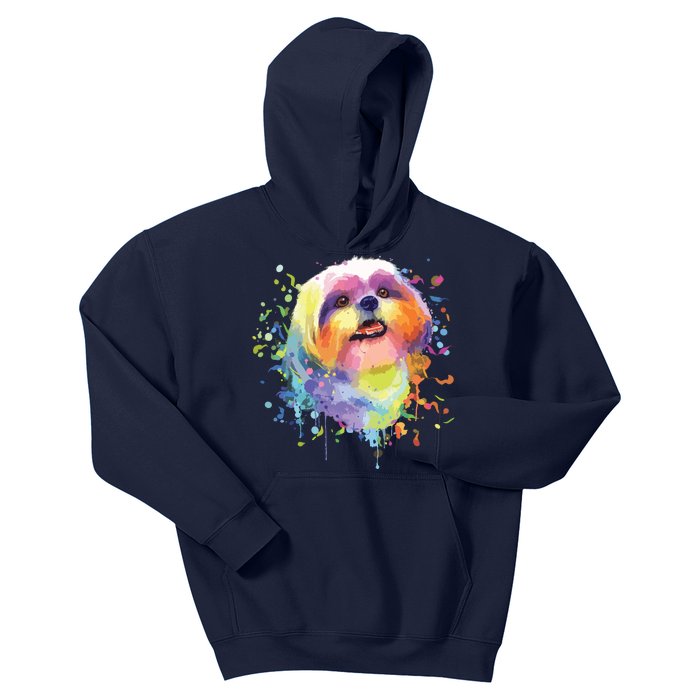 Colorful Splash Art Shih Tzu Portrait Shitzu Puppy Owner Kids Hoodie