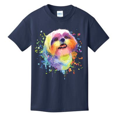 Colorful Splash Art Shih Tzu Portrait Shitzu Puppy Owner Kids T-Shirt