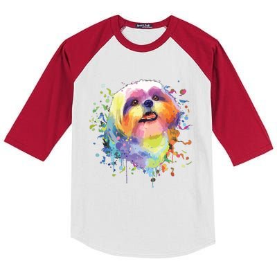 Colorful Splash Art Shih Tzu Portrait Shitzu Puppy Owner Kids Colorblock Raglan Jersey