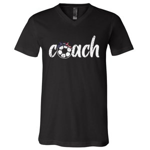 Coach Soccer American Flag Bandana Football  Mom V-Neck T-Shirt