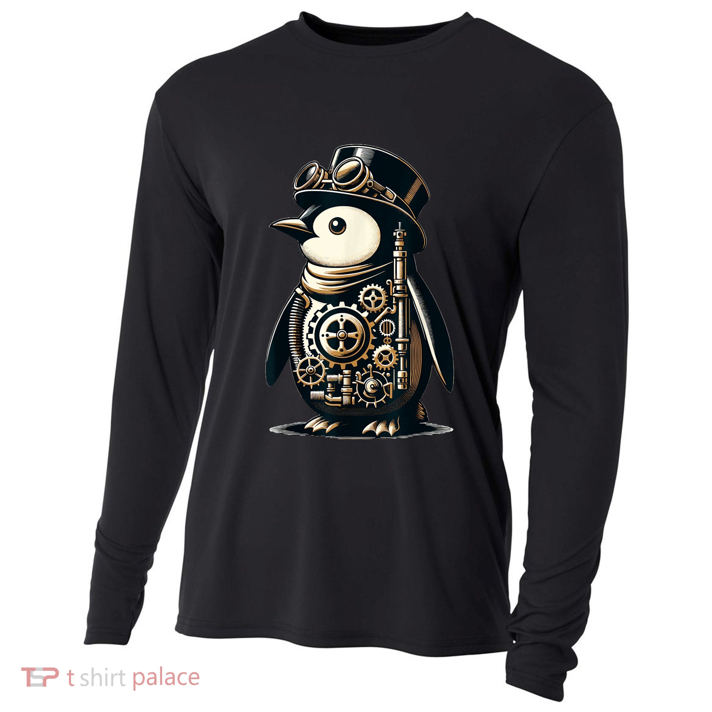 Cool Steampunk Aesthetic Penguin Lover Vintage Penguin Cooling Performance Long Sleeve Crew