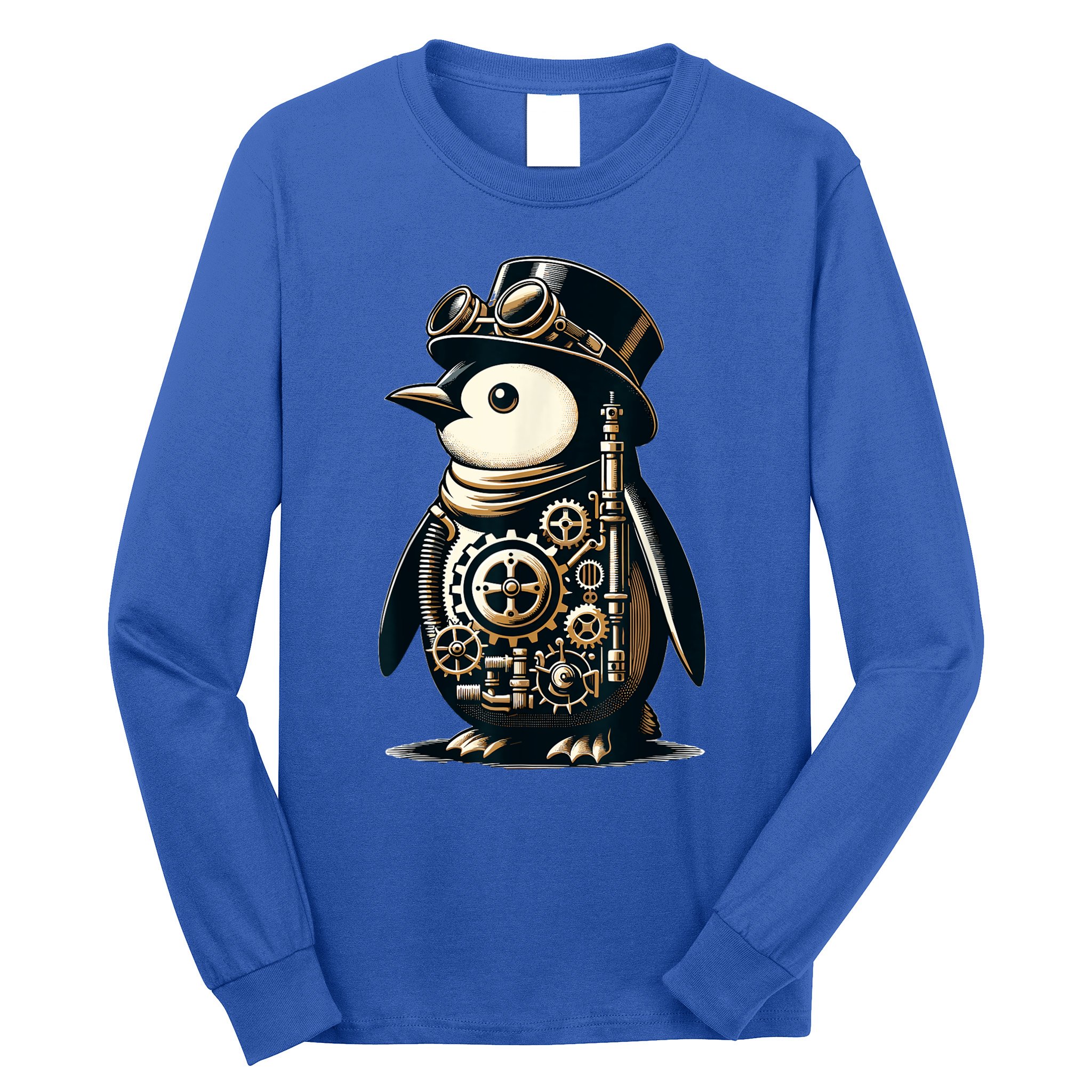 Cool Steampunk Aesthetic Penguin Lover Vintage Penguin Long Sleeve Shirt