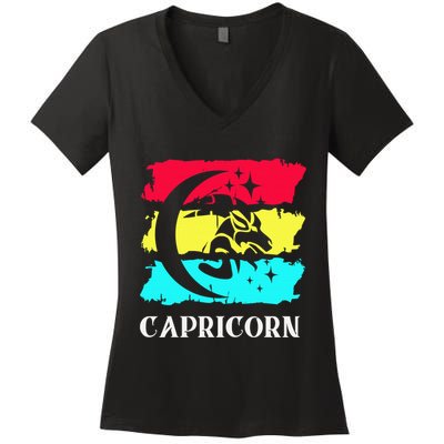 Capricorn Symbol Astrology Zodiac Sea Goat Star Sign Women's V-Neck T-Shirt