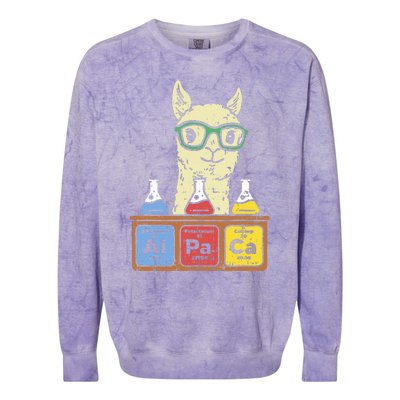 Cool Science Alpaca With Glasses In Front Of Periodic Table Colorblast Crewneck Sweatshirt