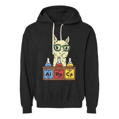 Cool Science Alpaca With Glasses In Front Of Periodic Table Garment-Dyed Fleece Hoodie