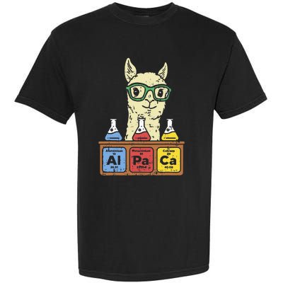 Cool Science Alpaca With Glasses In Front Of Periodic Table Garment-Dyed Heavyweight T-Shirt