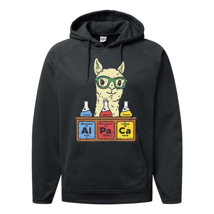 Cool Science Alpaca With Glasses In Front Of Periodic Table Performance Fleece Hoodie