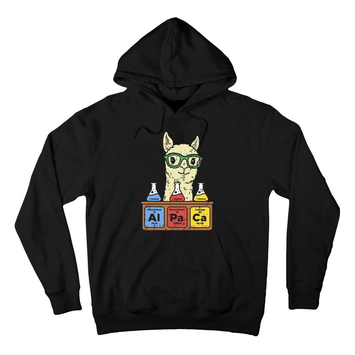 Cool Science Alpaca With Glasses In Front Of Periodic Table Hoodie