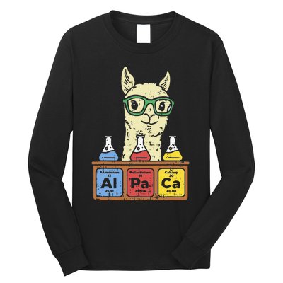 Cool Science Alpaca With Glasses In Front Of Periodic Table Long Sleeve Shirt