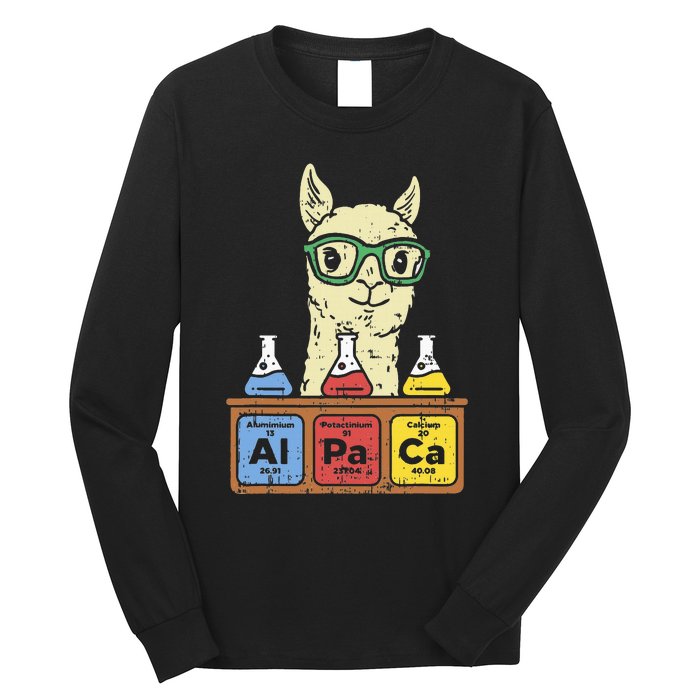 Cool Science Alpaca With Glasses In Front Of Periodic Table Long Sleeve Shirt