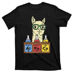 Cool Science Alpaca With Glasses In Front Of Periodic Table T-Shirt