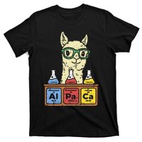 Cool Science Alpaca With Glasses In Front Of Periodic Table T-Shirt