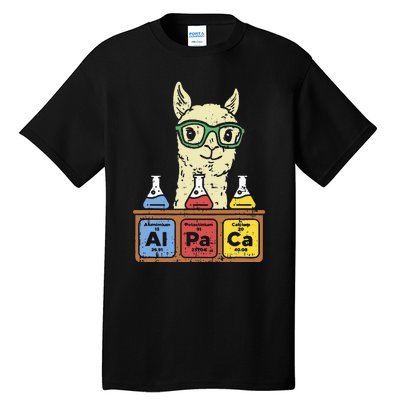 Cool Science Alpaca With Glasses In Front Of Periodic Table Tall T-Shirt